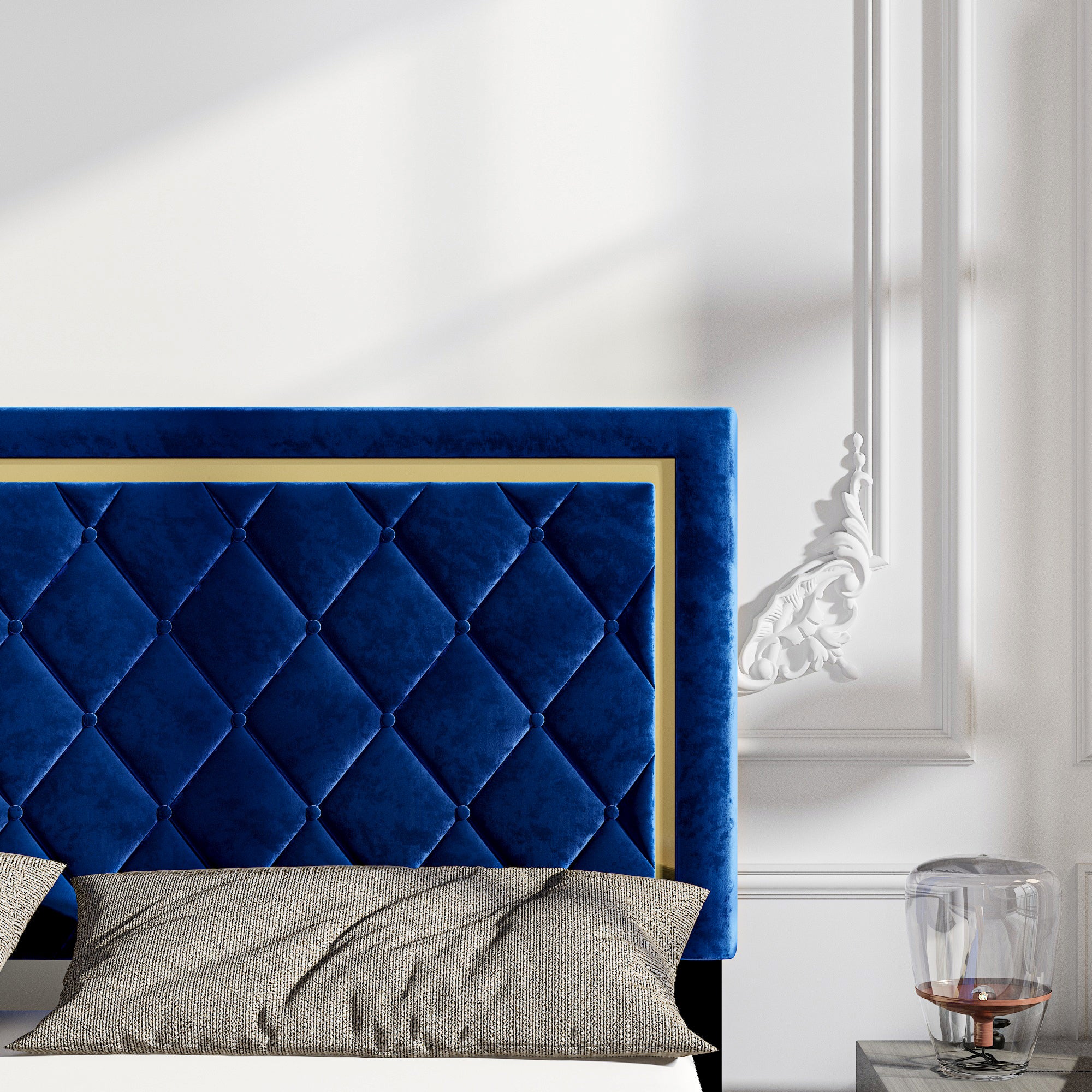 Low Profile Platform Bed With Comfortable Headboard