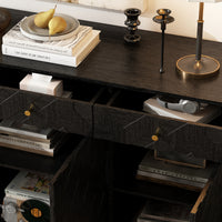 47.2" Rustic Black Embossed Accent Cabinet with 3 Drawers and Adjustable Shelves
