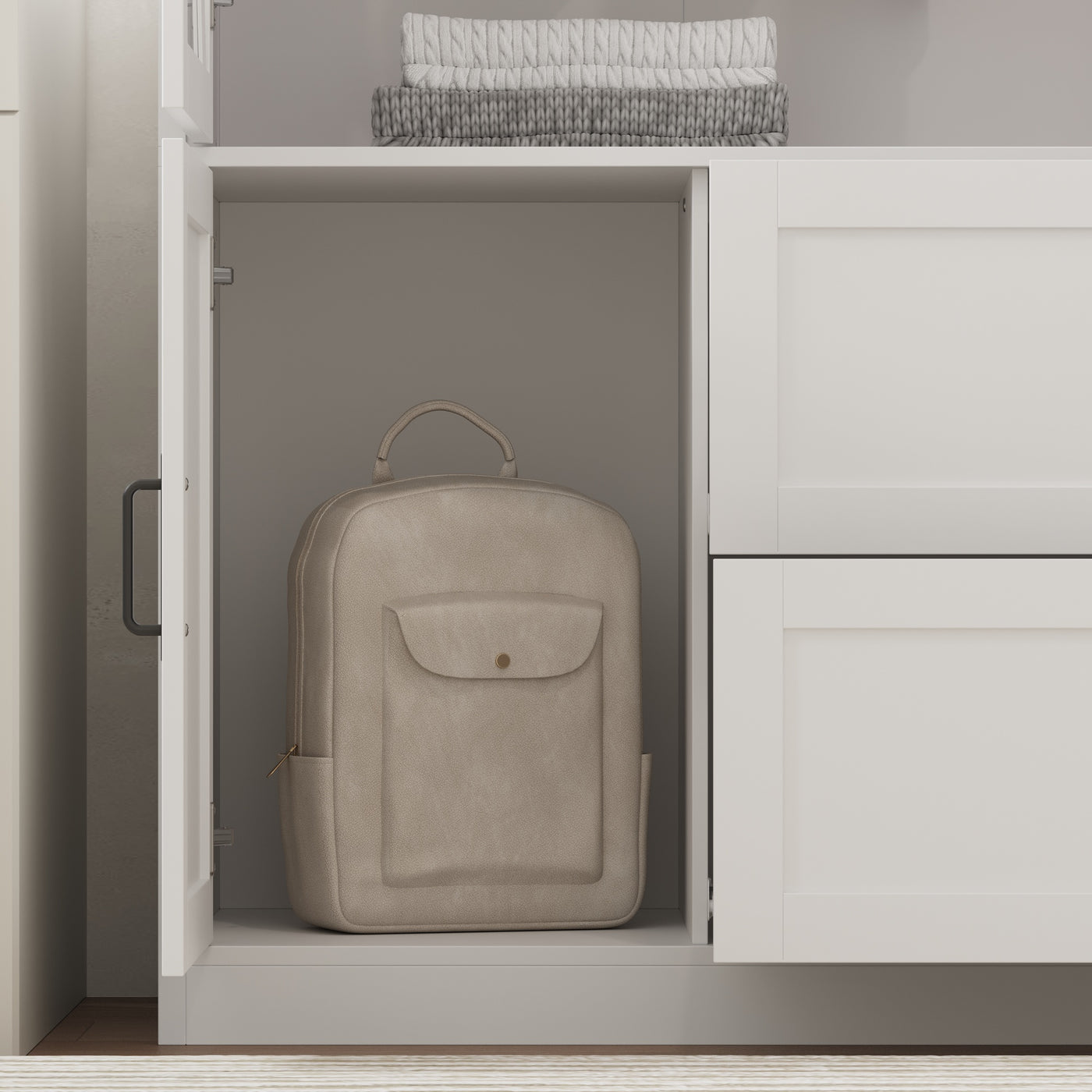 63" Modern Natural Wardrobe with 3-Color Lights and Glass Doors