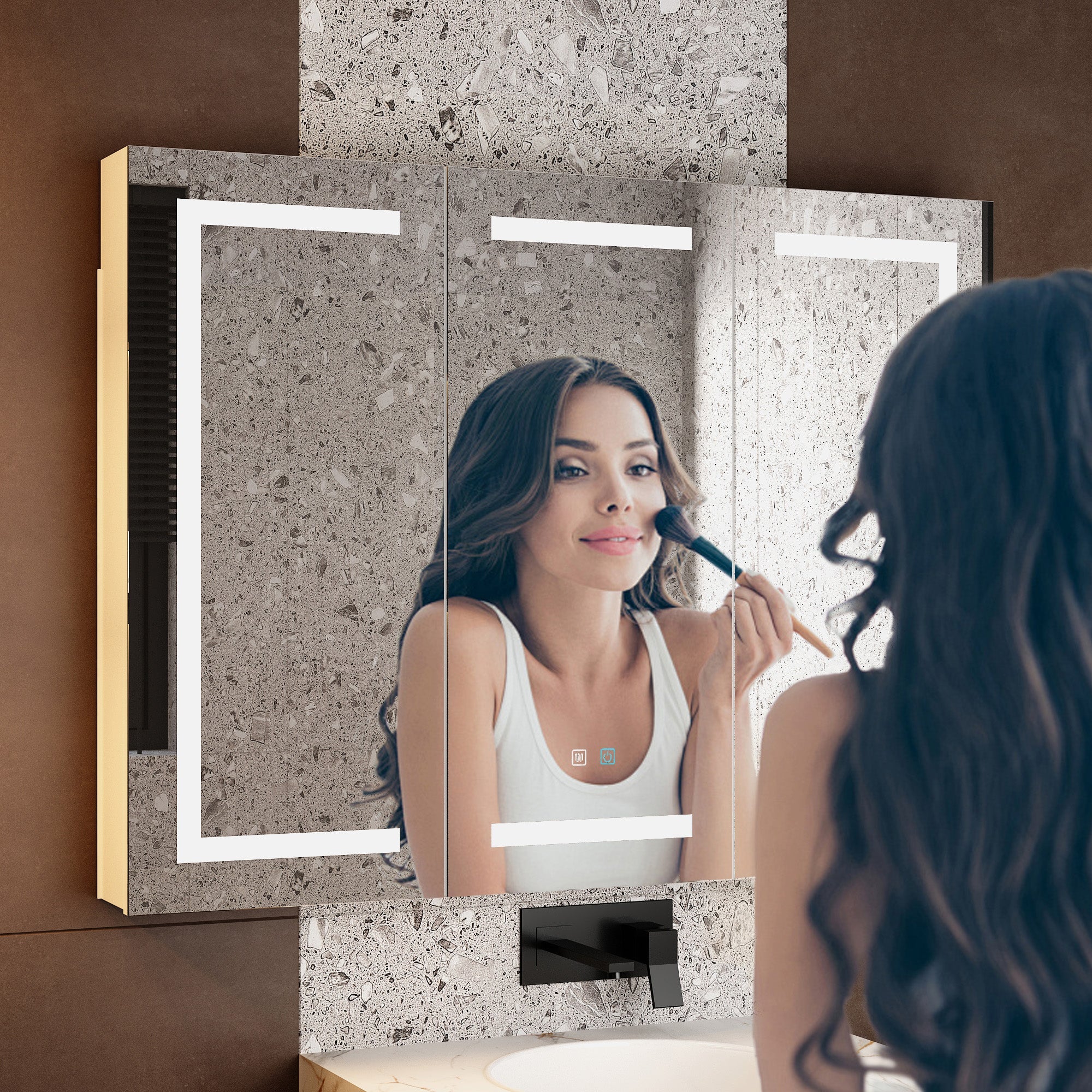 47.2'' W 35.4'' H Surface Frameless Medicine Cabinet with Mirror 6 Adjustable Shelves