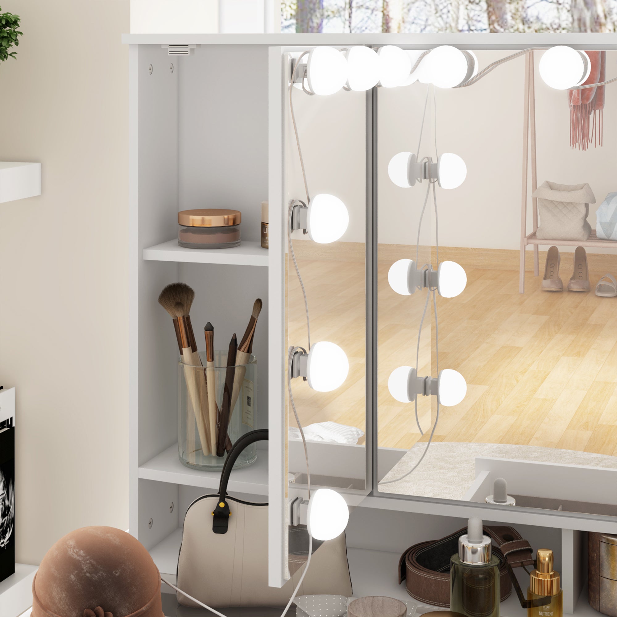 Home Makeup Dressing Table  With A Transparent Tempered Glass Countertop