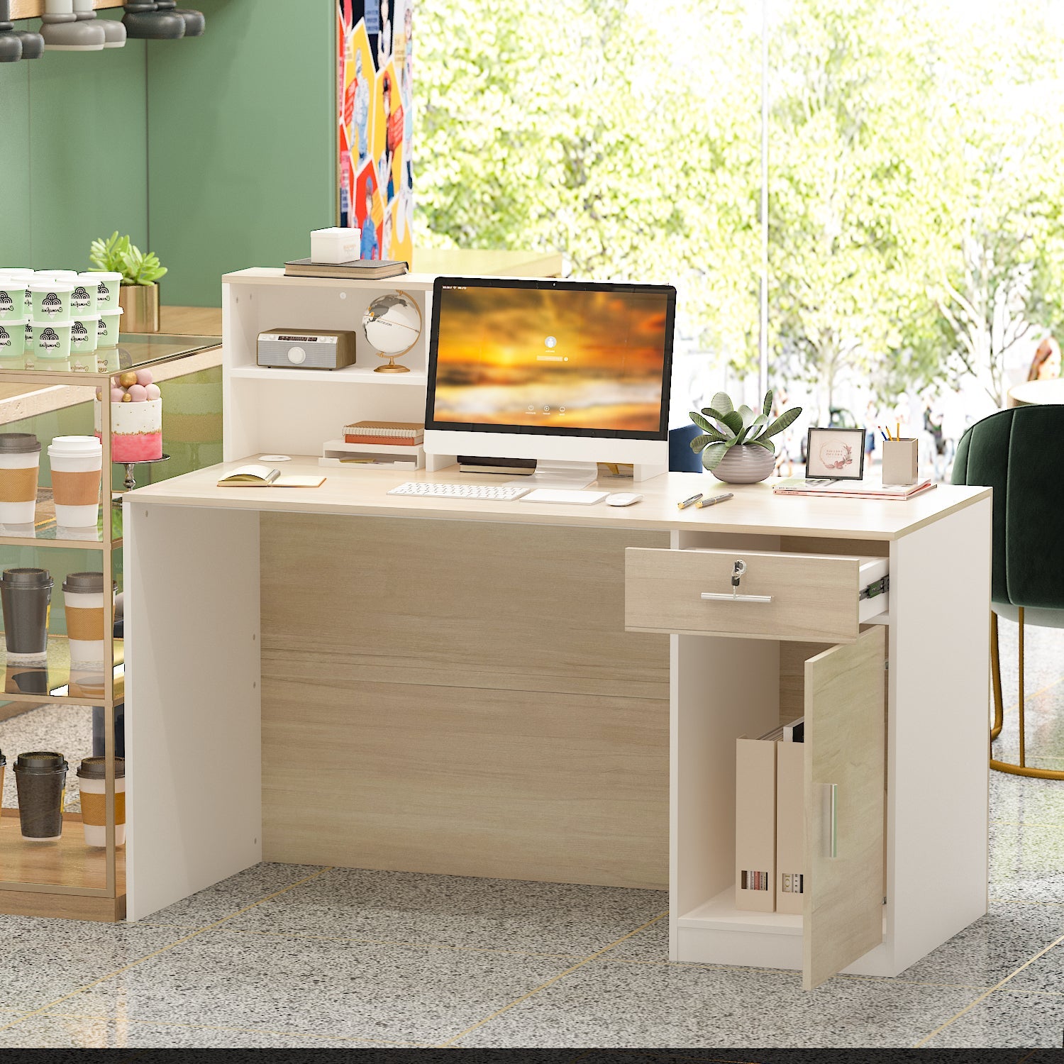 Reception Desk with Counter & Filing Cabinets for Checkout & Retail