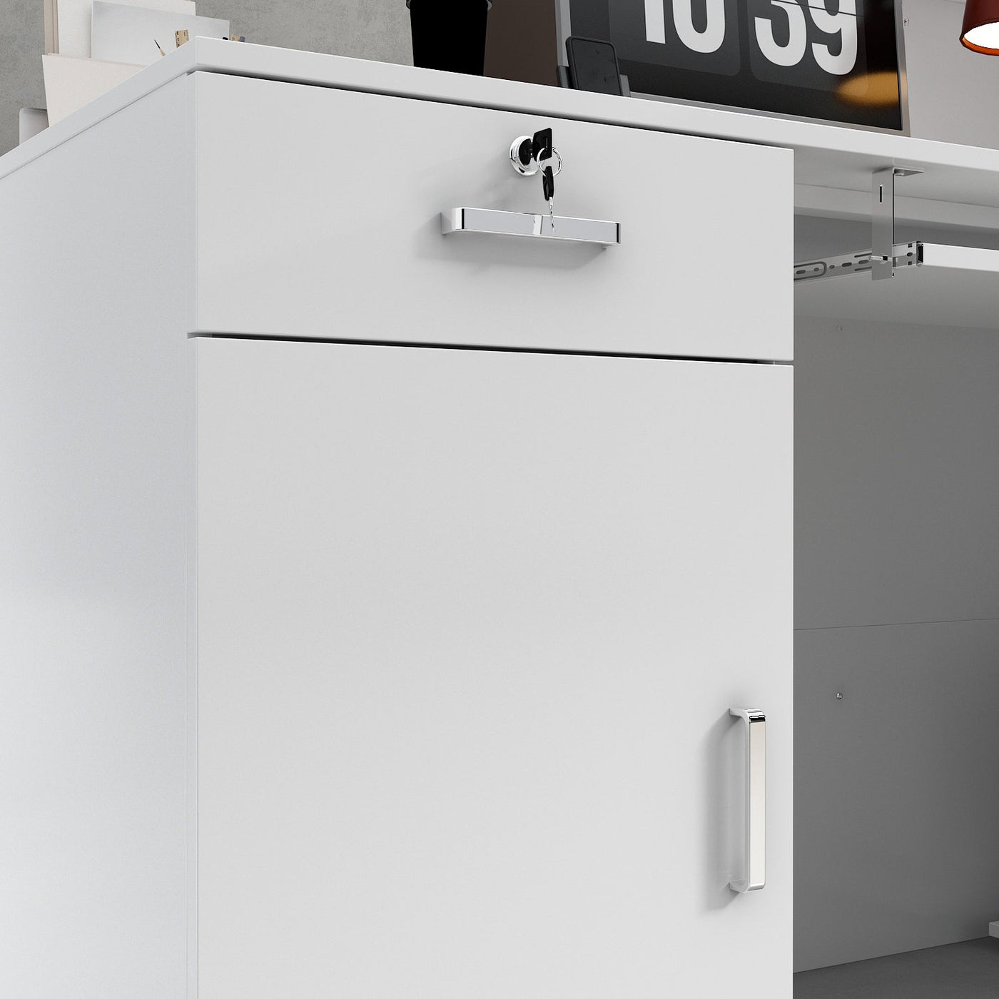 Reception Desk Front Counter Desk with Lockable Drawer & Bookshelf