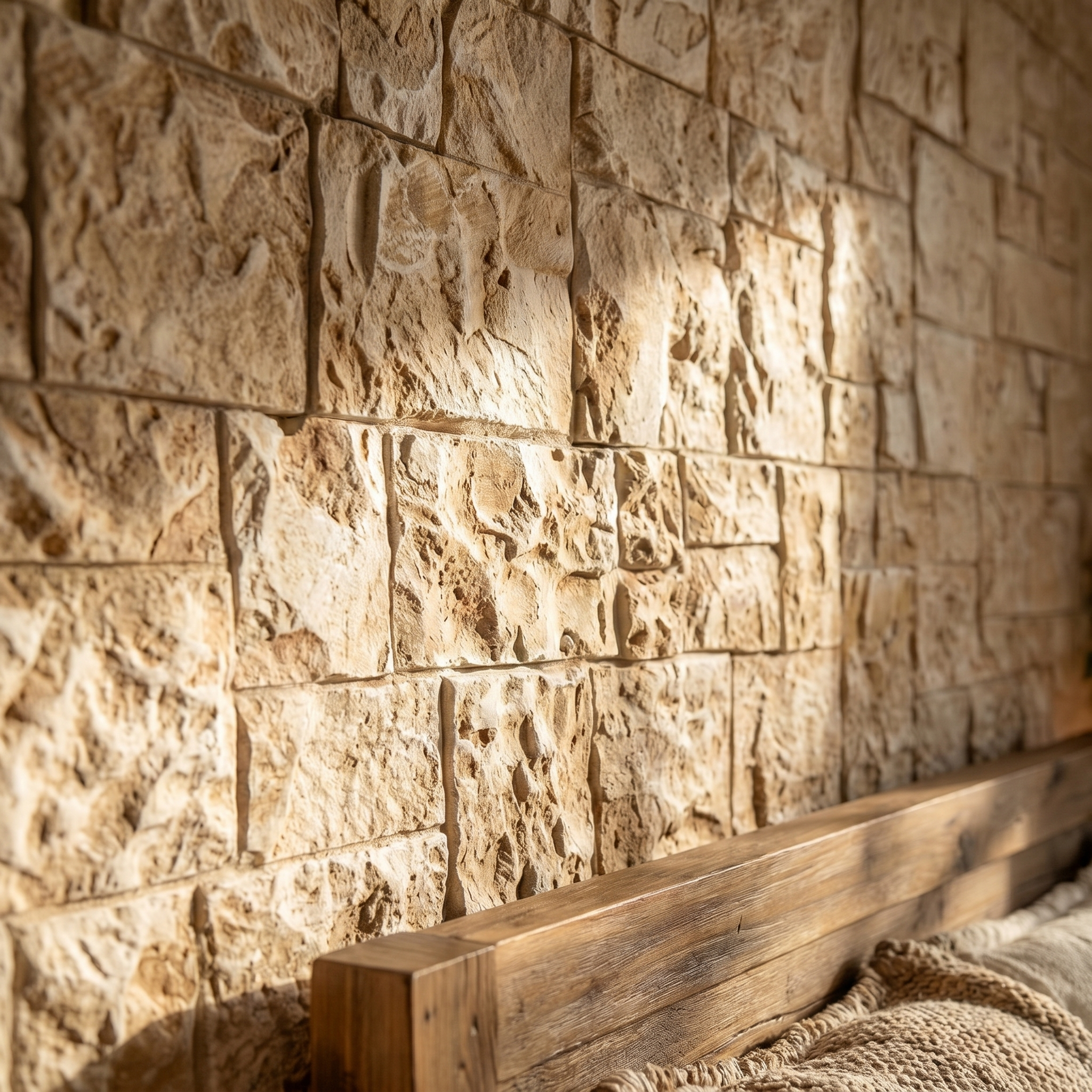 Beige Square Faux Stone Wall Panel Set of 9, Lightweight Indoor & Outdoor Decor Wall Panels