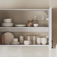 60" White Kitchen Sideboard Buffet Pantry Cabinet with Wall-Mounted Upper Storage Cabinet, 3 Drawers and Double Base Doors