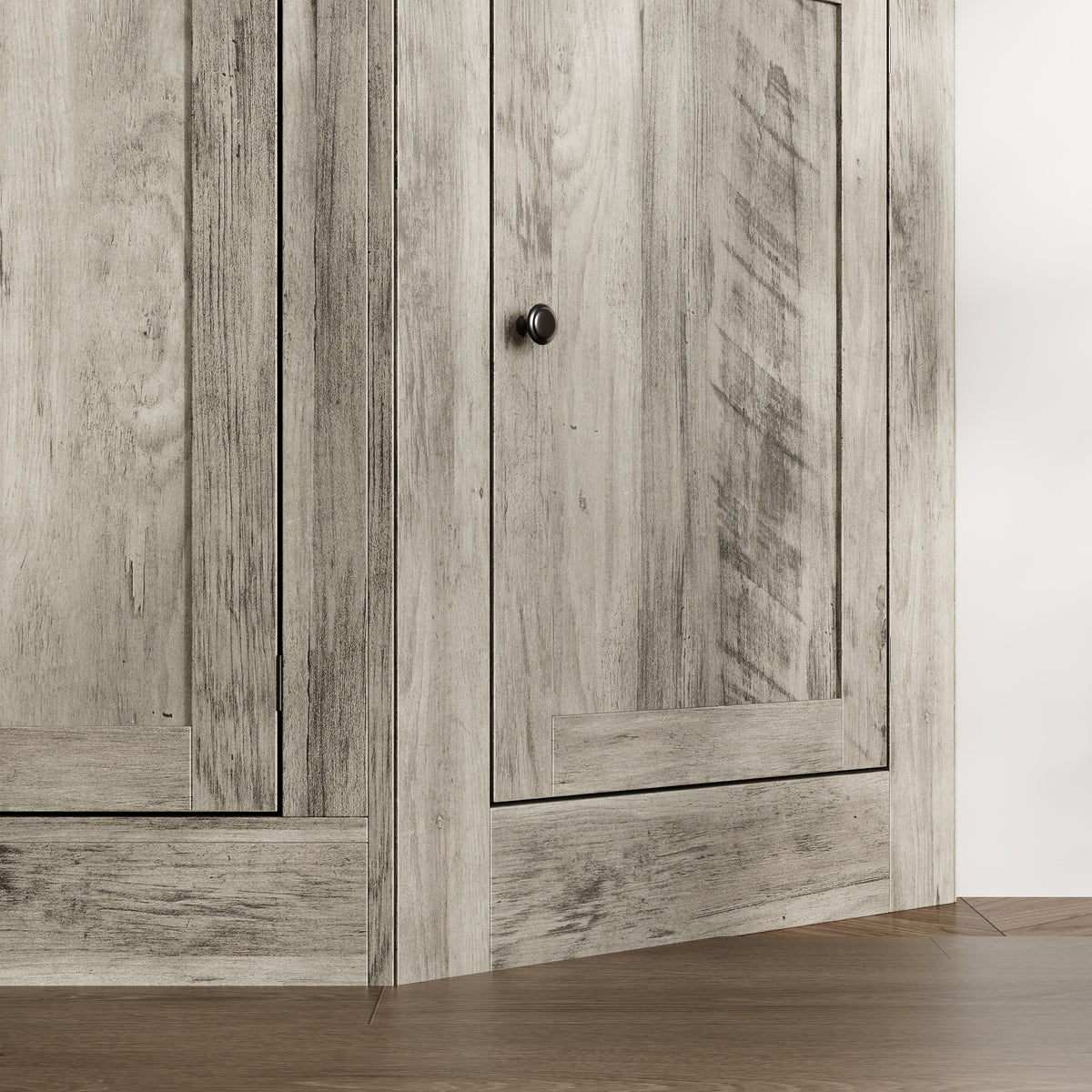 100" Modern Gray Entertainment Center with Storage Cabinets and Open Shelves
