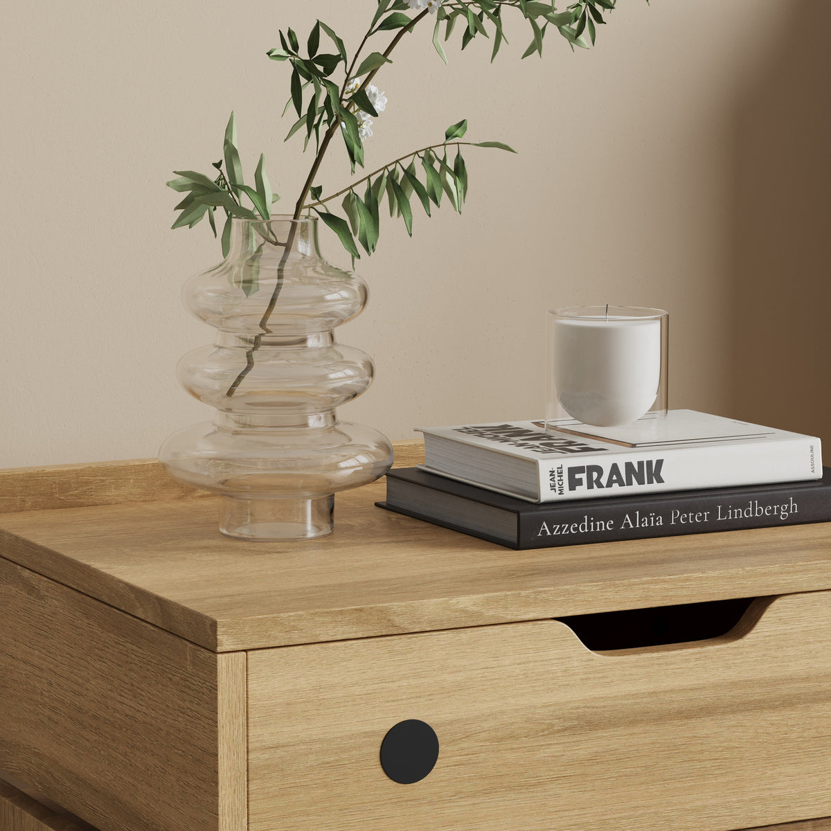 18.9" Creative Brown Nightstand with Robot Shape and Movable Wheels, view 12