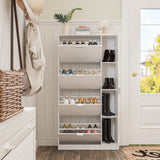 31.5 inch Modern White Flip-Down Shoe Cabinet with 3 Tiers & 28 Pair Capacity