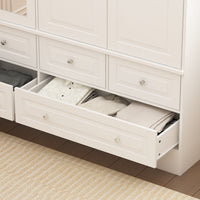 63" Elegant White Armoire Wardrobe with Mirror, 4 Doors, and 6 Drawers
