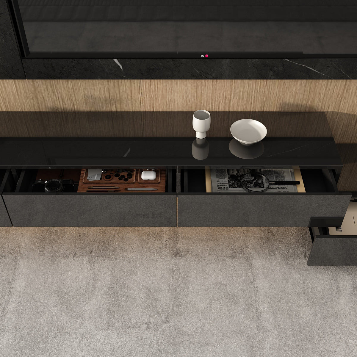 94.5" Modern Minimalist Black TV Stand Wall-Mounted And Freely Arranged TV Stand With LED