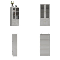 31.5" Modern Minimalist Natural Glass Display Cabinet With Gold Handles And Storage Drawers