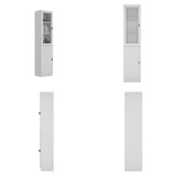 15.7 inch Modern White 5-Tier Slim Bookcase with Tempered Glass Door