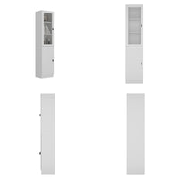 15.7" Modern White 5-Tier Slim Bookcase with Tempered Glass Door