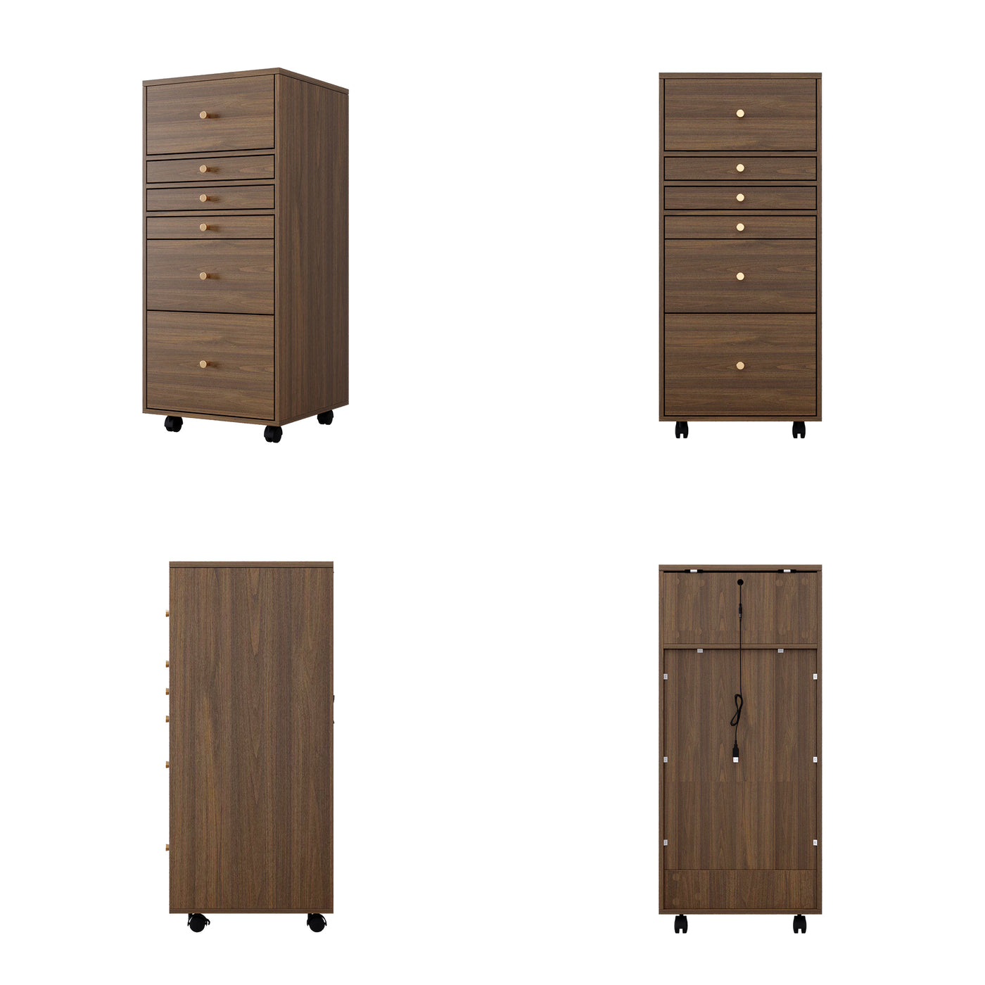 15.7" Mid-century Brown Movable Vanity Table with LED Mirror & 4 Drawers