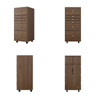 15.7" Mid-century Brown Movable Vanity Table with LED Mirror & 4 Drawers
