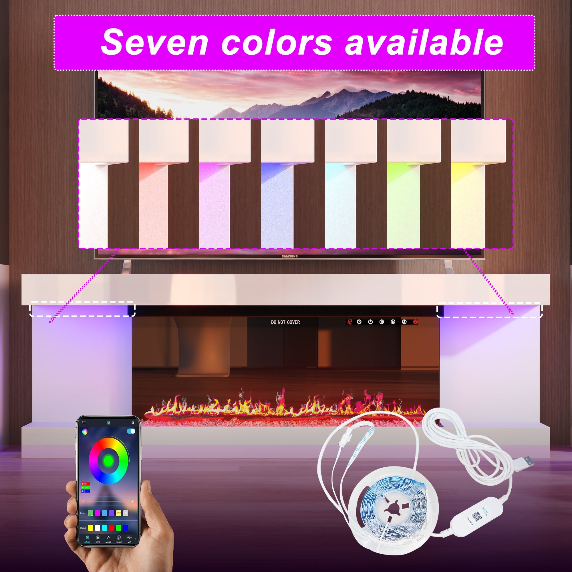 Stylish Minimalist TV Stand With Electric Fireplace And Light