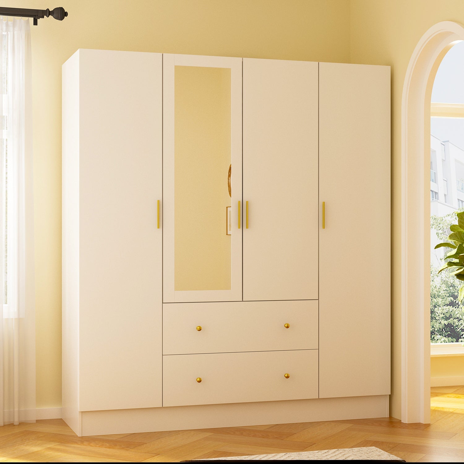 Wardrobe Multifunctional Large Storage Cabinet Armoire with Mirror