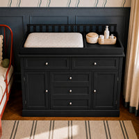 46.3" Modern Black Changing Table with 3 Drawers and 2 Cabinets
