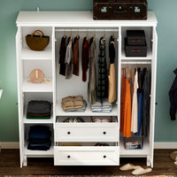 63" Modern Minimalist White Wardrobe Armoire with Storage Shelves and Drawers for Bedroom