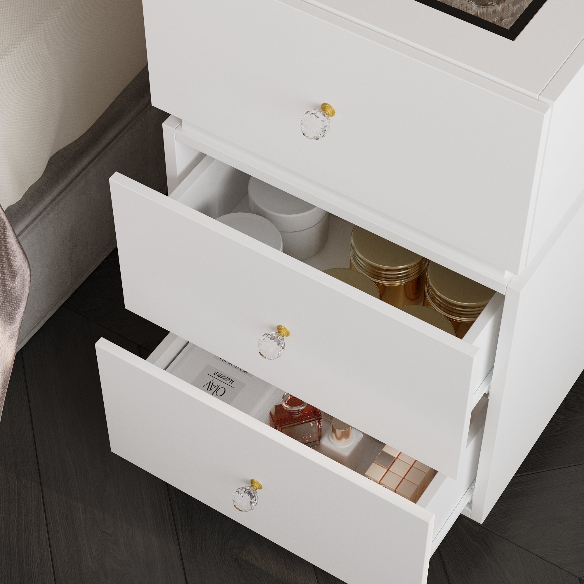 360° Rotating Makeup Vanity Desk with Adjustable Height, Flip-Top Mirror & LED Lighting