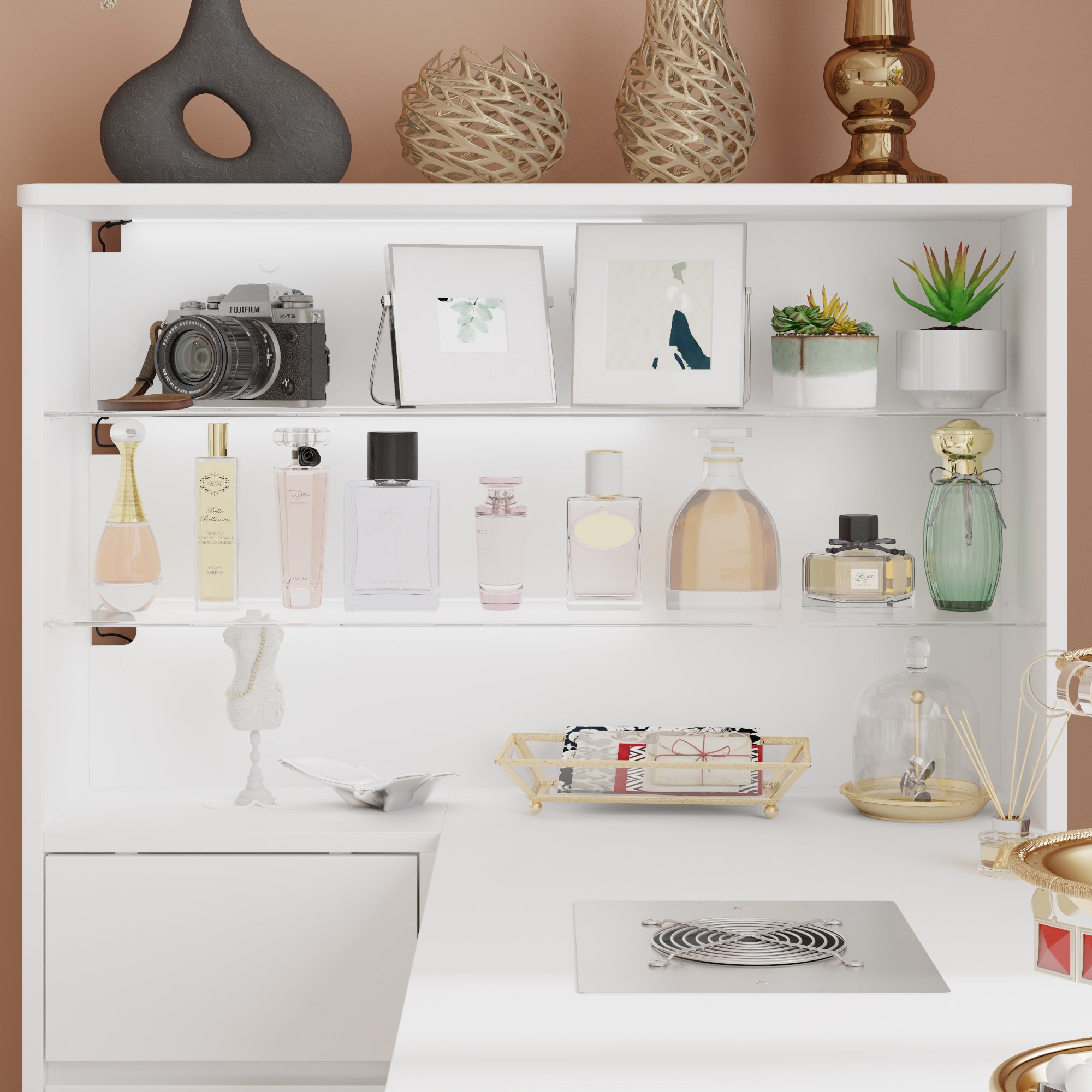 L-Shaped Manicure Nail Table Station With Electric Dust Collector