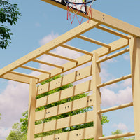 78.7" 8-in-1 Solid Wood Outdoor Playset with Swings, Climbing Wall and Basketball Hoop