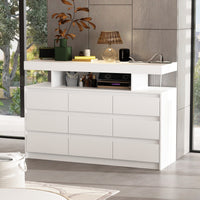 47.2" Minimalist White Dresser With LED Lights & 9 Drawers