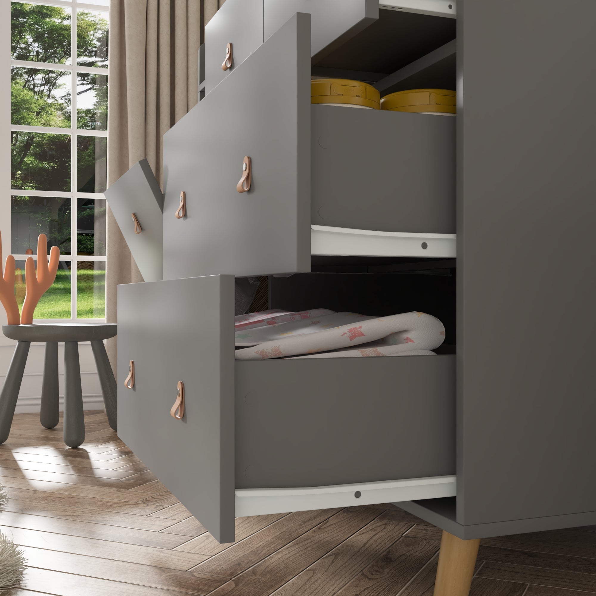 Baby Change Table Dresser Nursery Table Dresser 5 Drawers with Open Storage