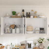 63" Modern White Kitchen Pantry Cabinet with 8 Doors, 2 Drawers & Large Central Worktop