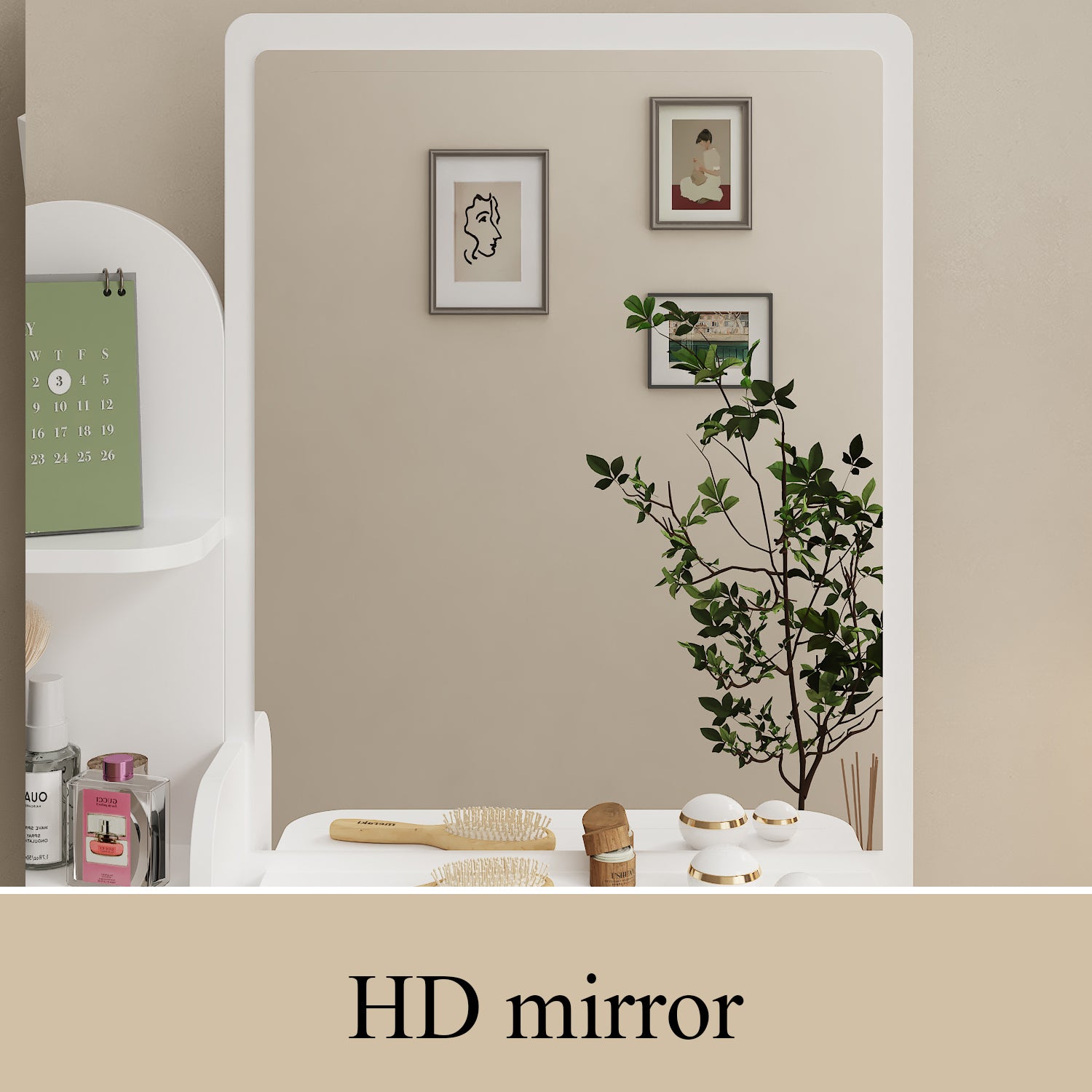 Modern Vanity Desk With Mirror, 5 Drawers, Shelves And Matching Stool, Makeup Dressing Table