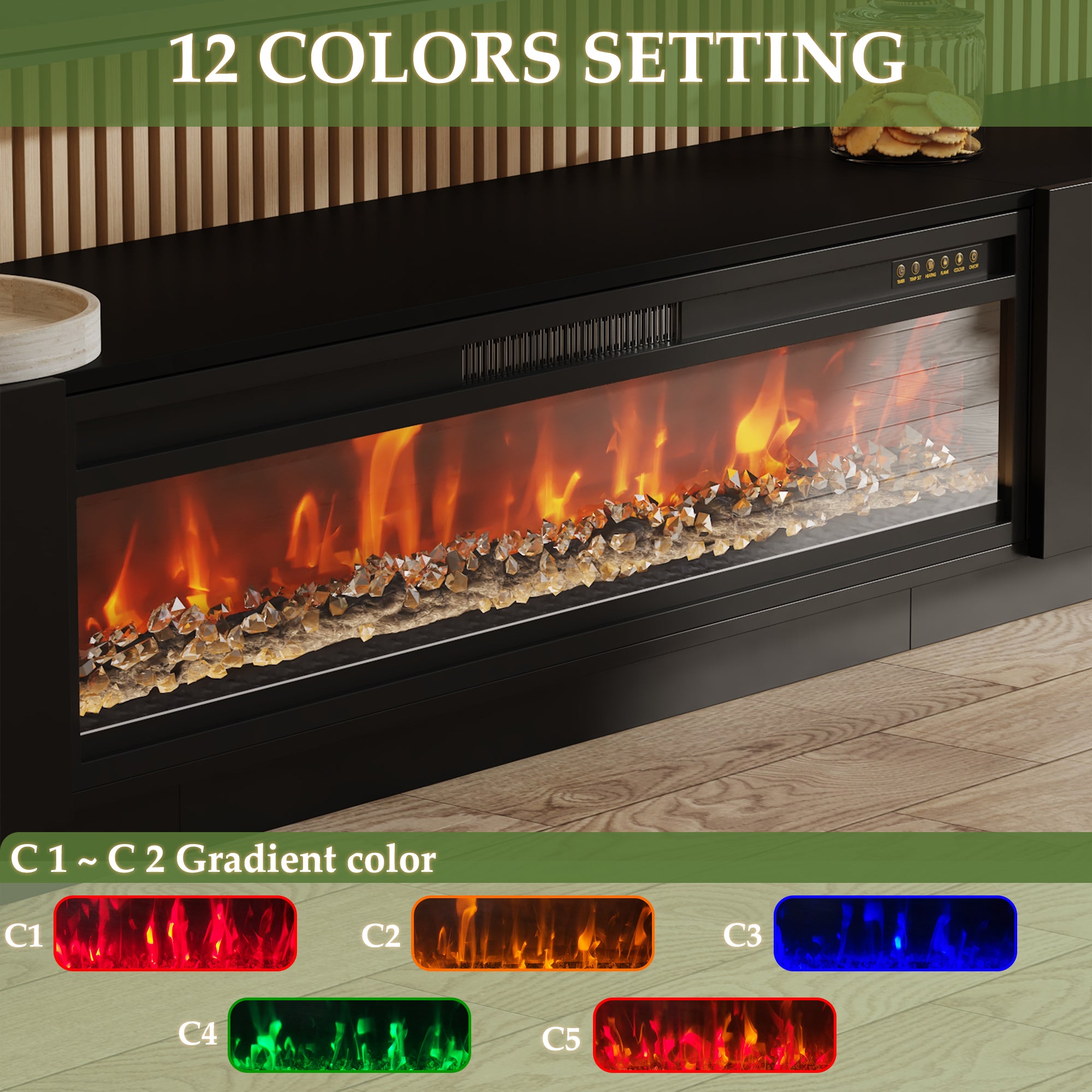 109'' W 2-Drawer TV Stand Media Console With Electric Fireplace Heater