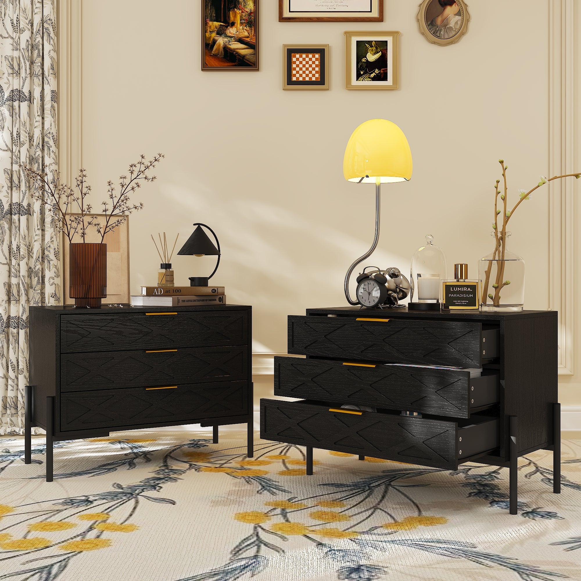 3-Drawer Nightstand With Metal Legs