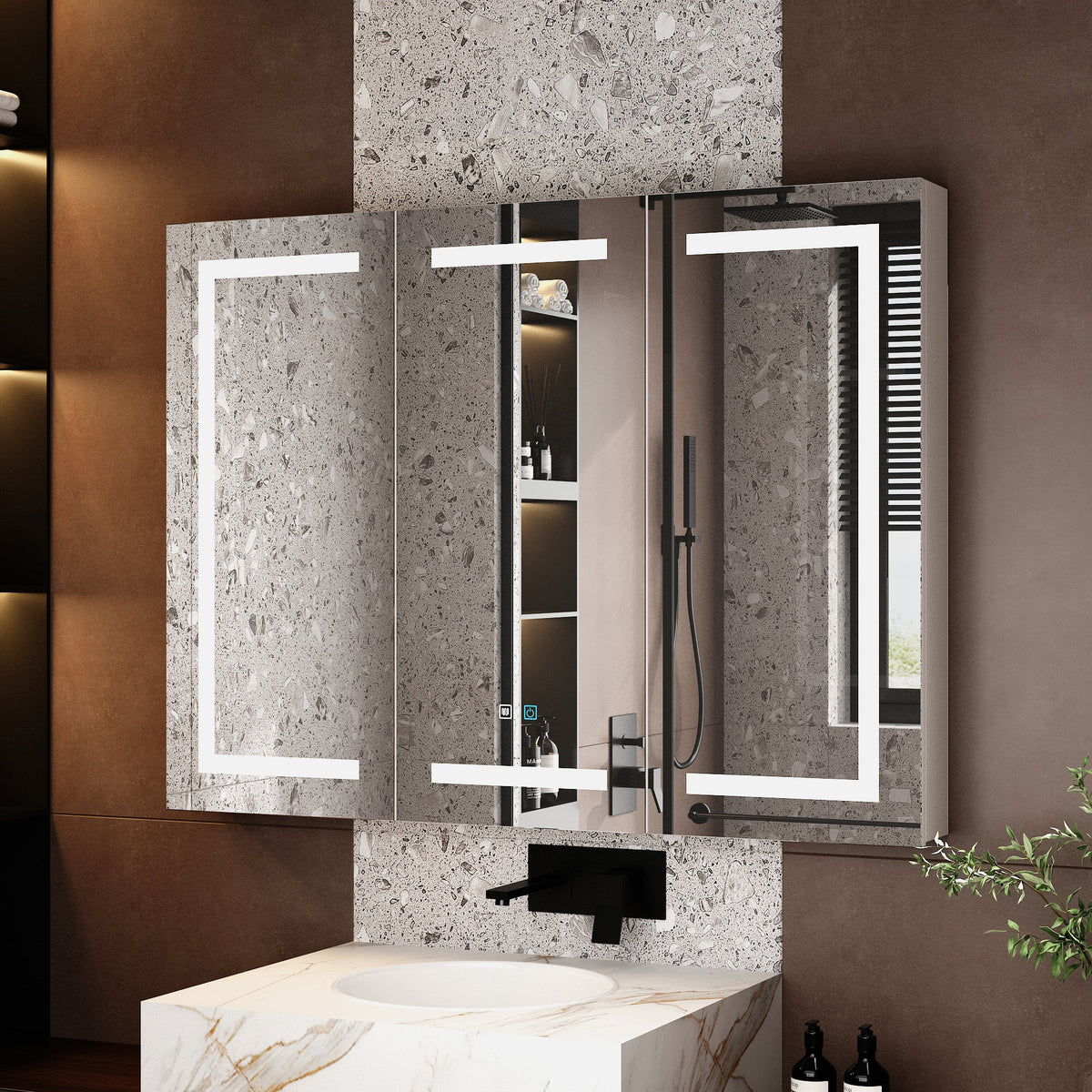 47.2" Modern Frameless Medicine Cabinet with Mirror and 3 Shelves
