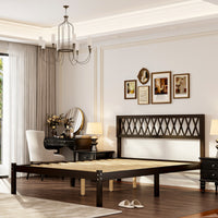 63.2" Modern Brown Platform Bed with Ribbed Detailing
