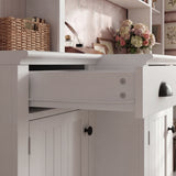 88.5 inches White 4-Piece Modular Entertainment Wall Unit with Writing Desk, Open Bookcase Shelves & Closed Storage Cabinets