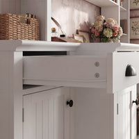 88.5" White 4-Piece Modular Entertainment Wall Unit with Writing Desk, Open Bookcase Shelves & Closed Storage Cabinets