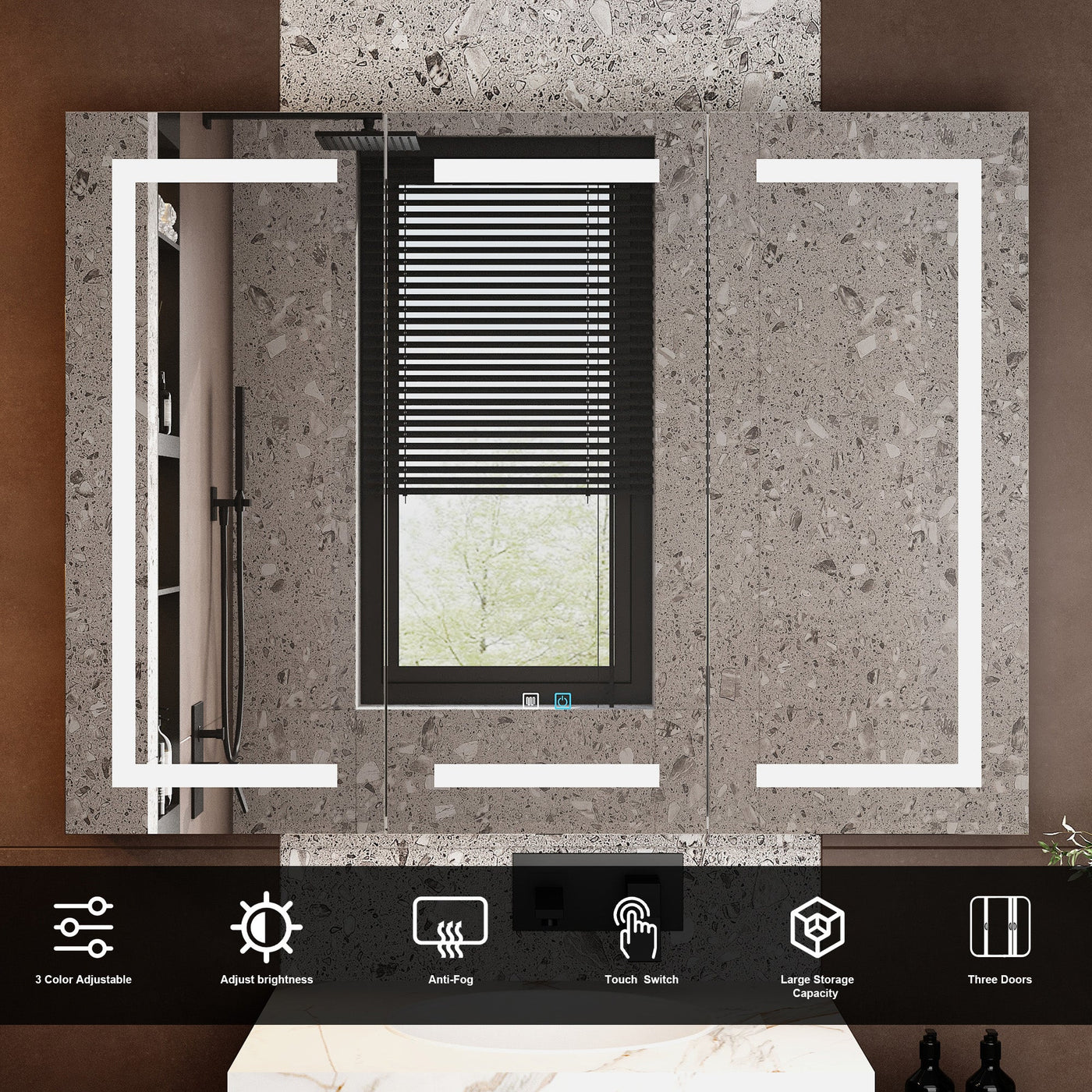47.2" Modern Frameless Medicine Cabinet with Mirror and 3 Shelves