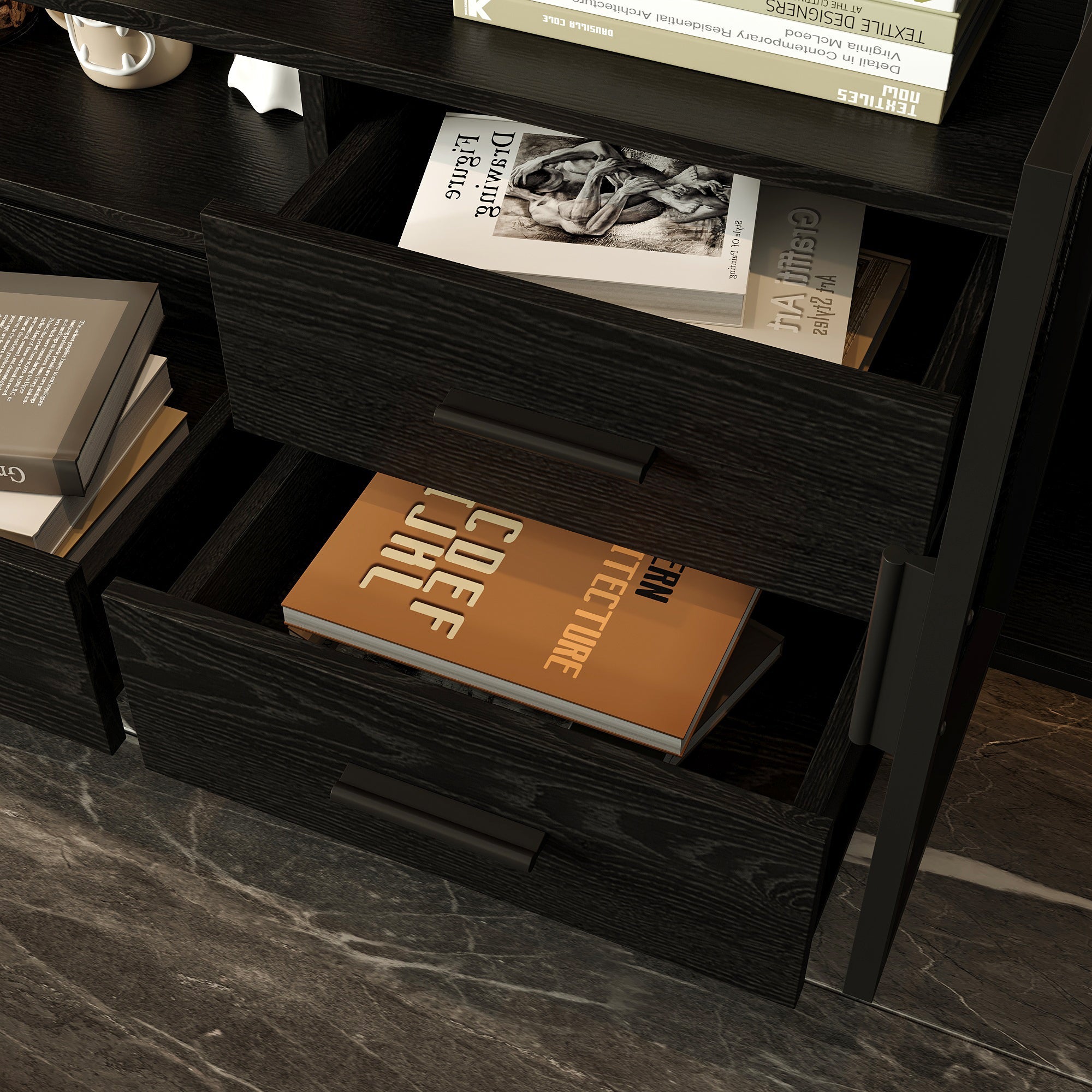 Stylish Black TV Stand Entertainment Center: Modern Design with Ample Storage Space