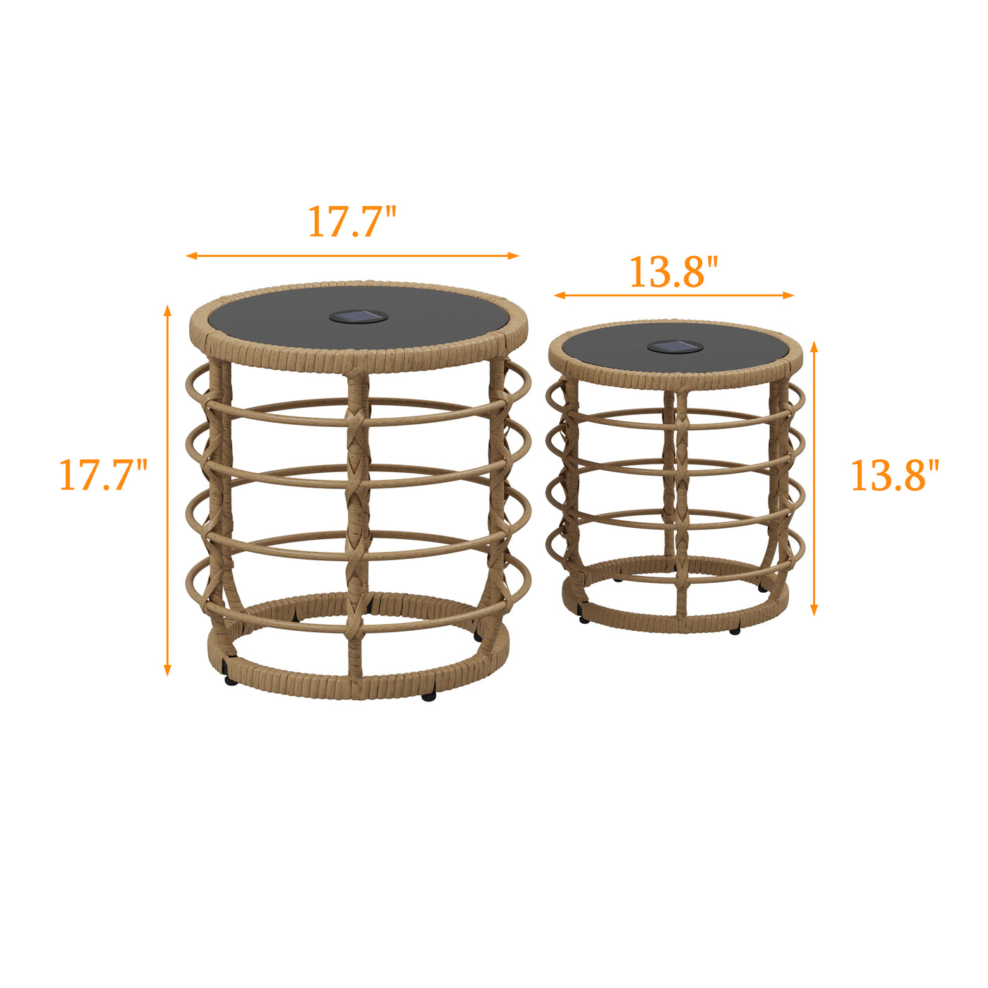 17.7" Boho Wood Solar Nesting Tables with Built-in Lights