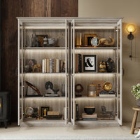 68.5" Modern Display Bookcase with 4 Glass Doors and Lights