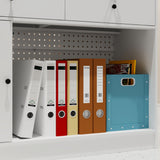 47.2 inches White Reception Desk with Metal Pegboard, Locking Drawers and Large Storage