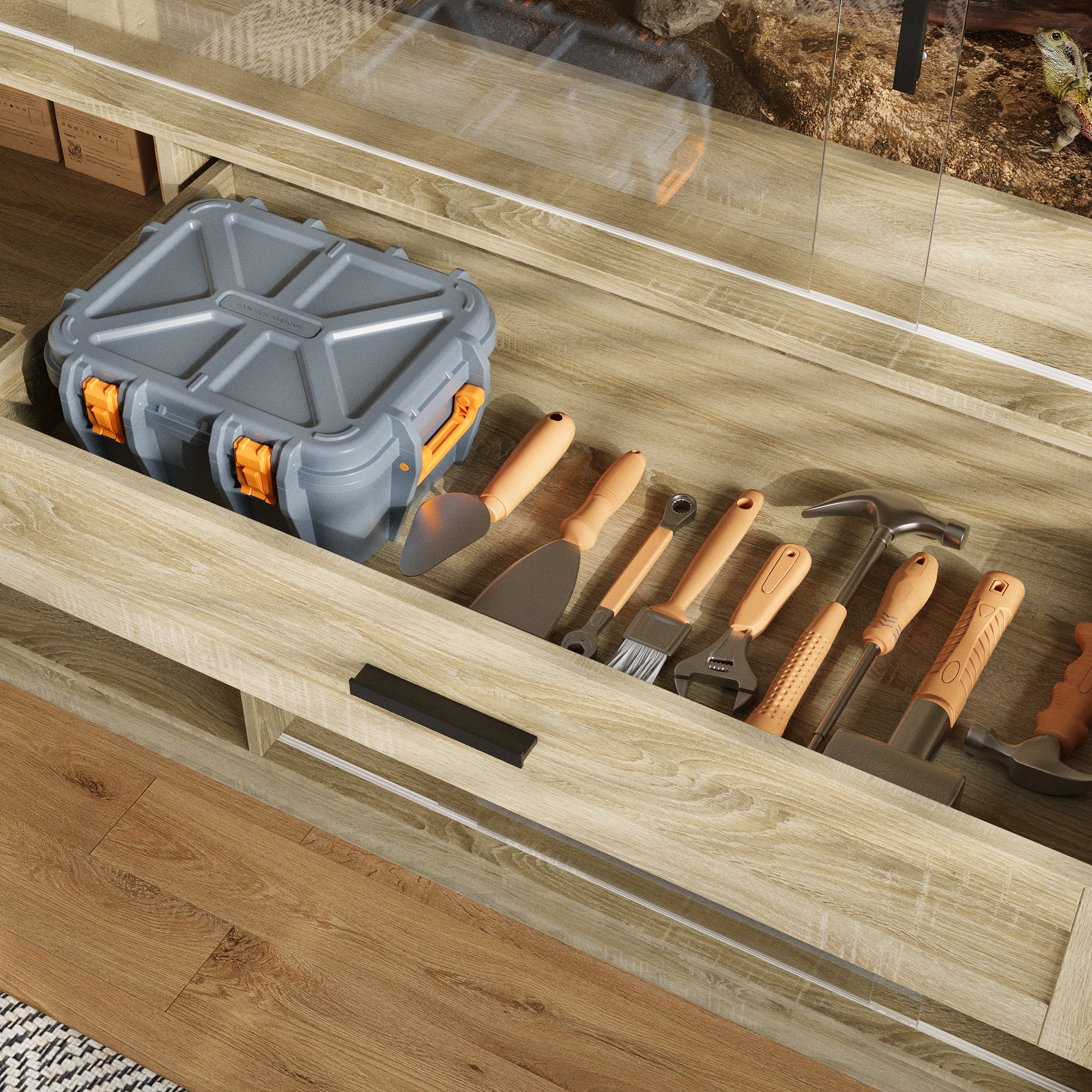 Dual-Zone Reptile Terrarium With Tempered Glass & Storage Cabinet