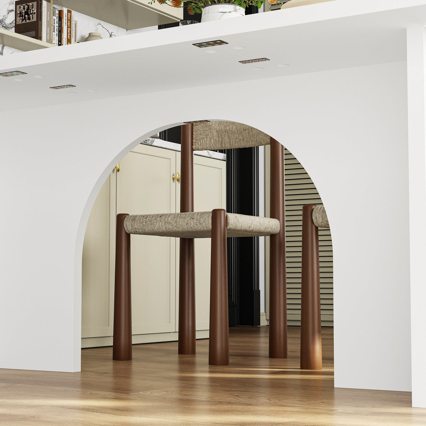 74.8" Modern Minimalist White Dining Table With Arched, Openwork Legs