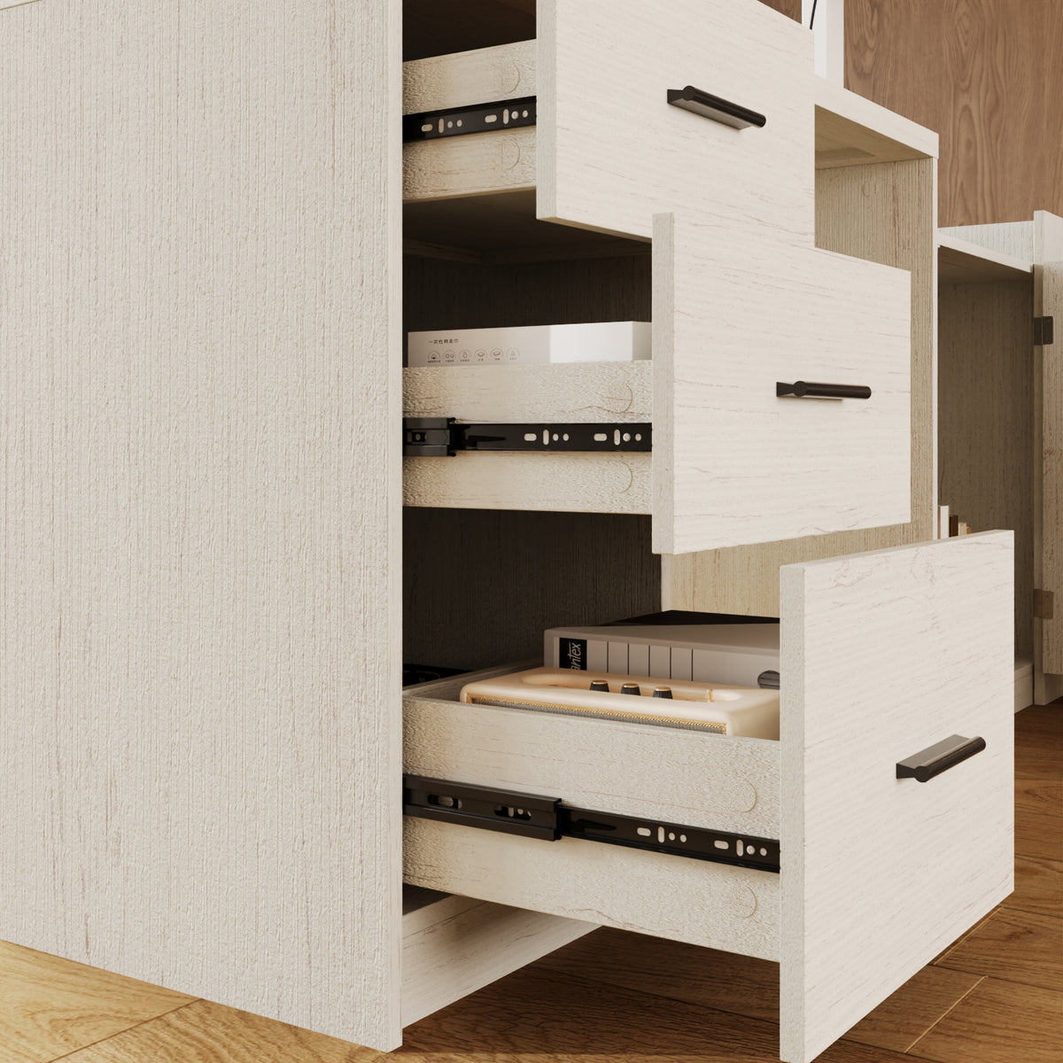 63" Wood-Grain L-Shaped Standing Desk with 3 Drawers