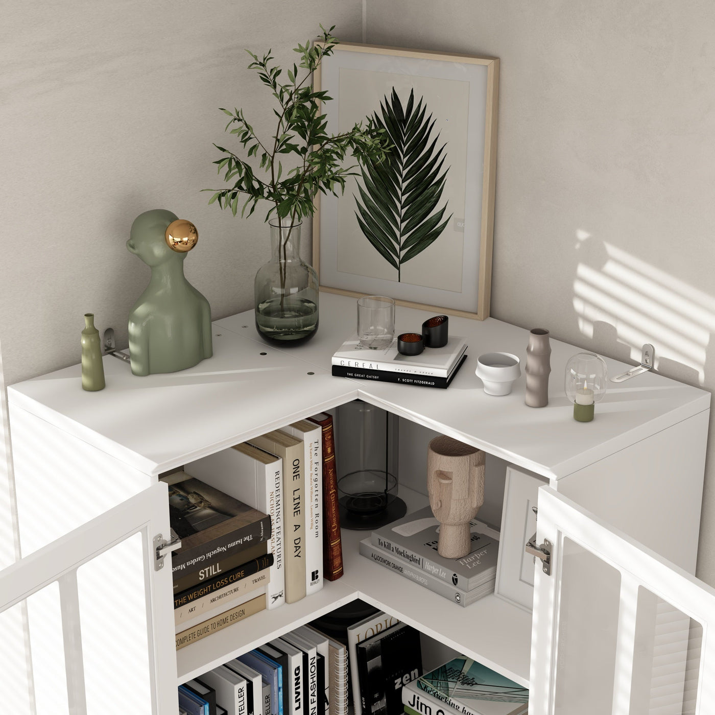 31.5" Modern White Wide Corner Home Office Cabinet
