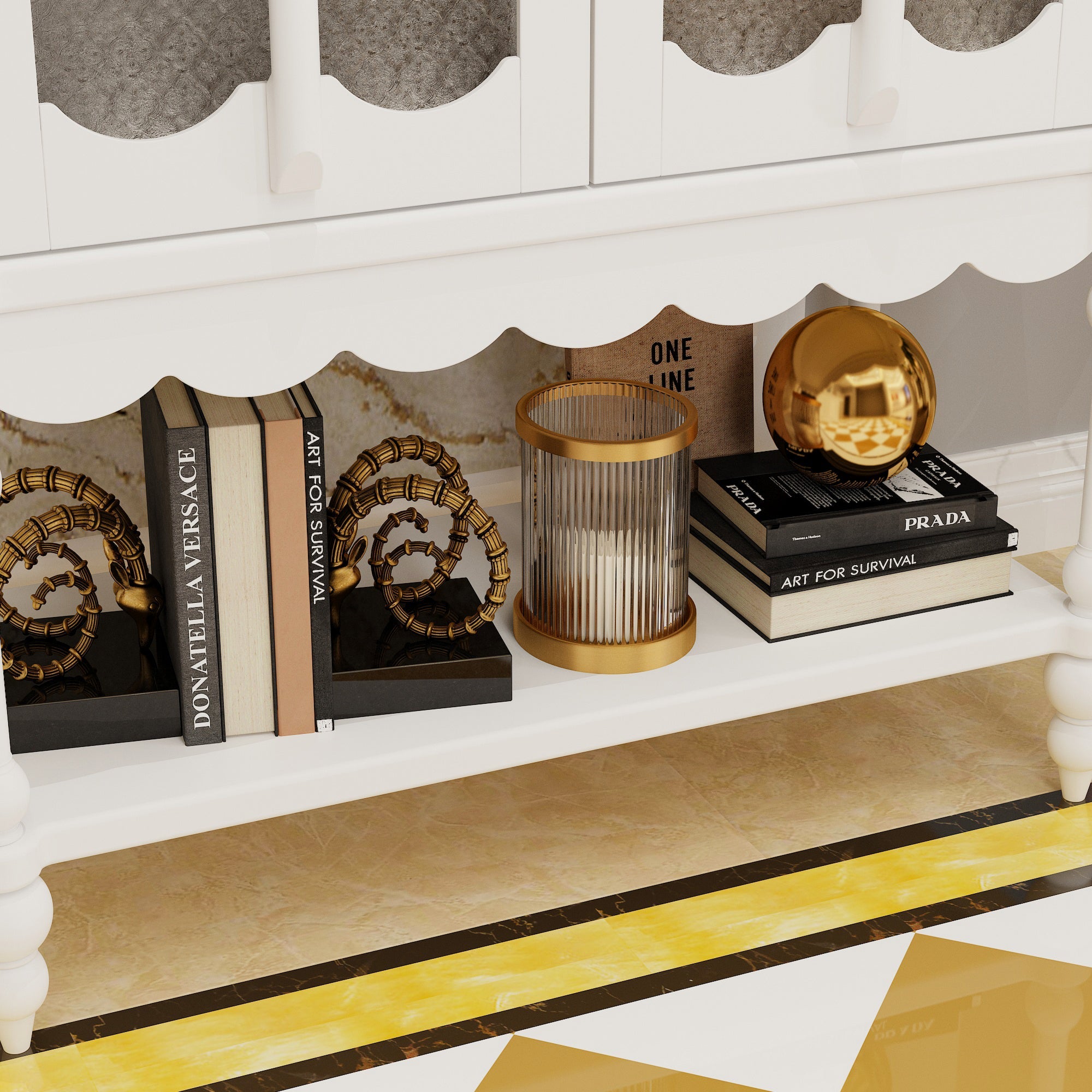 62.2 inches Traditional White China Cabinet Display Case With Glass Doors and Roman Column