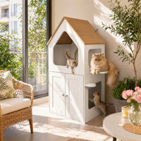 Rooftop Shaped Cat Condo with Litter Enclosure