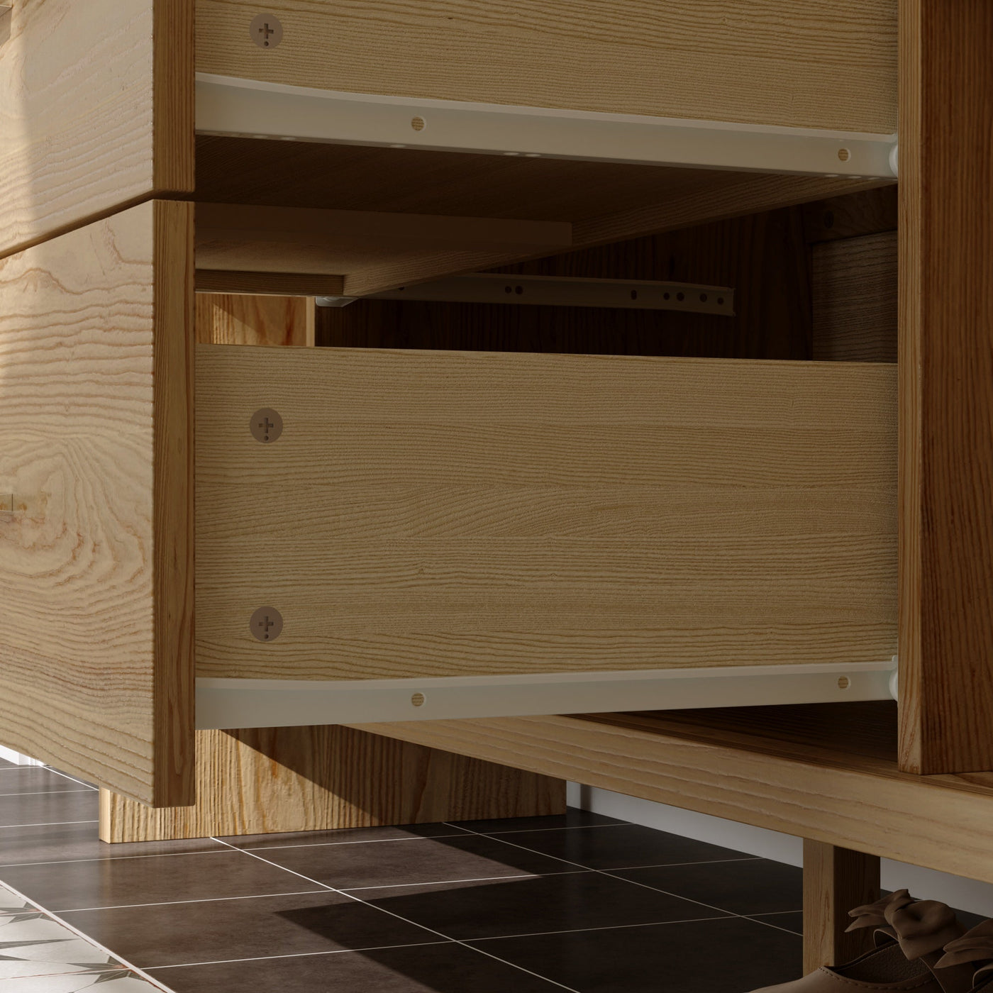 59" Minimalist Natural Sideboard Cabinet Buffet Storage Cabinet With Hinged Doors and Pull-out Drawers