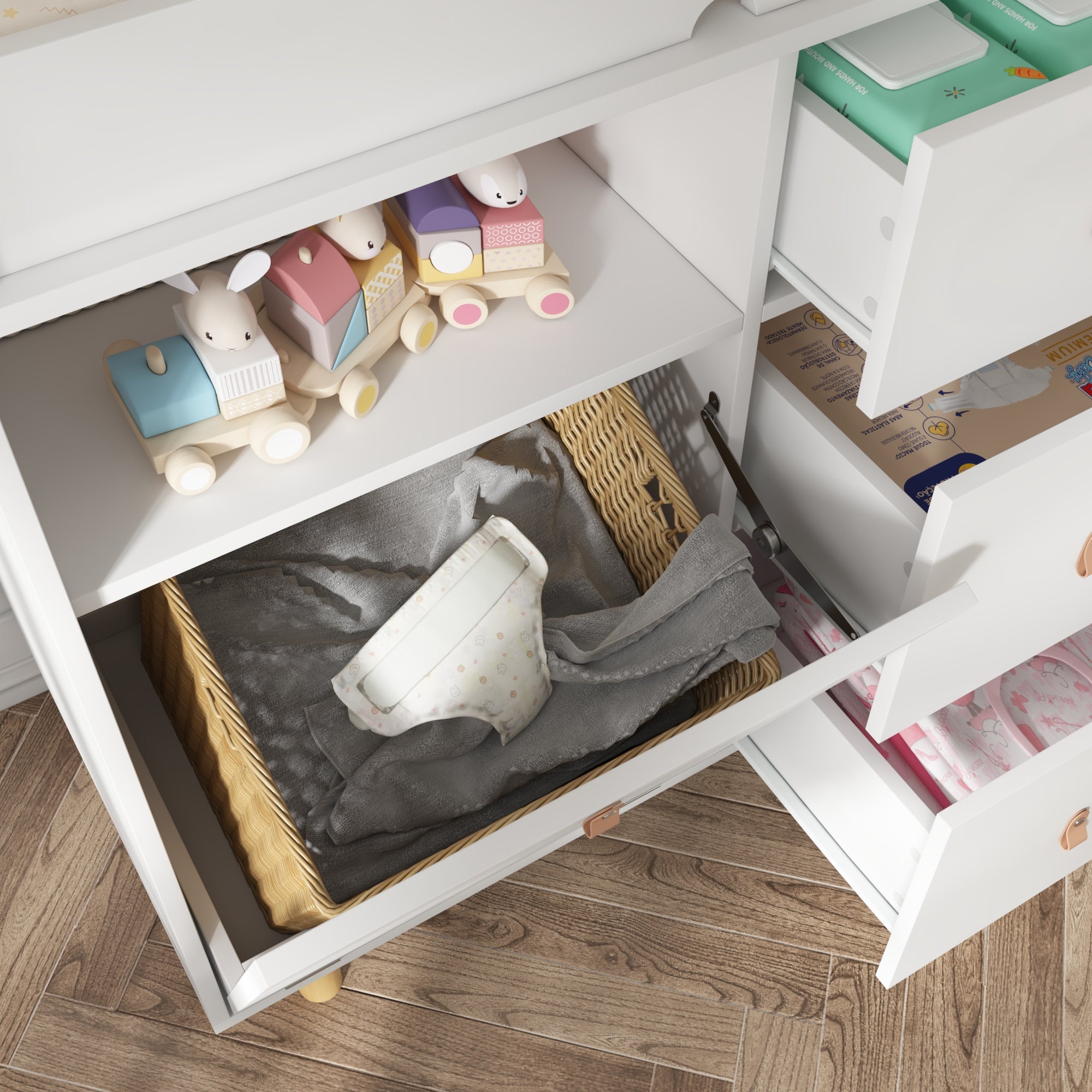 Baby Change Table Dresser Nursery Table Dresser 5 Drawers with Open Storage