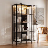 70.9 inch Black Glass Display Cabinet with LED Lighting